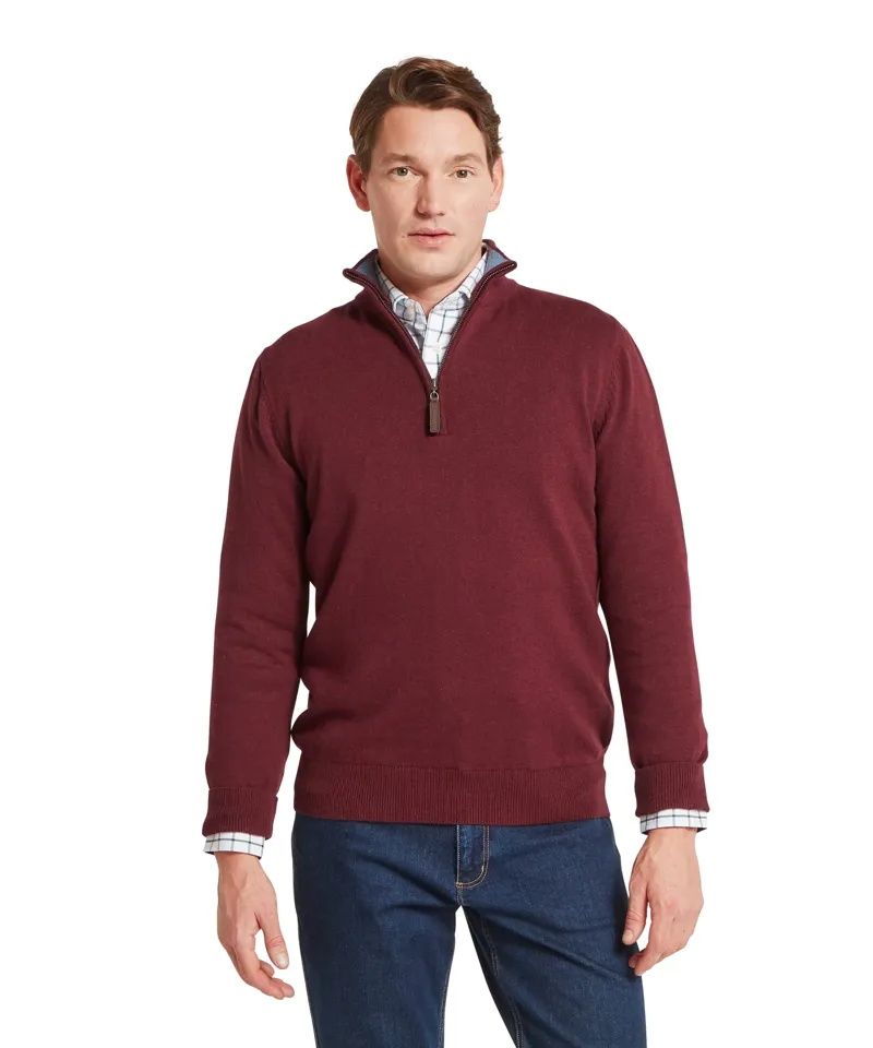Schoffel Calton Cotton Cashmere 1/4 Zip Jumper - Burgundy