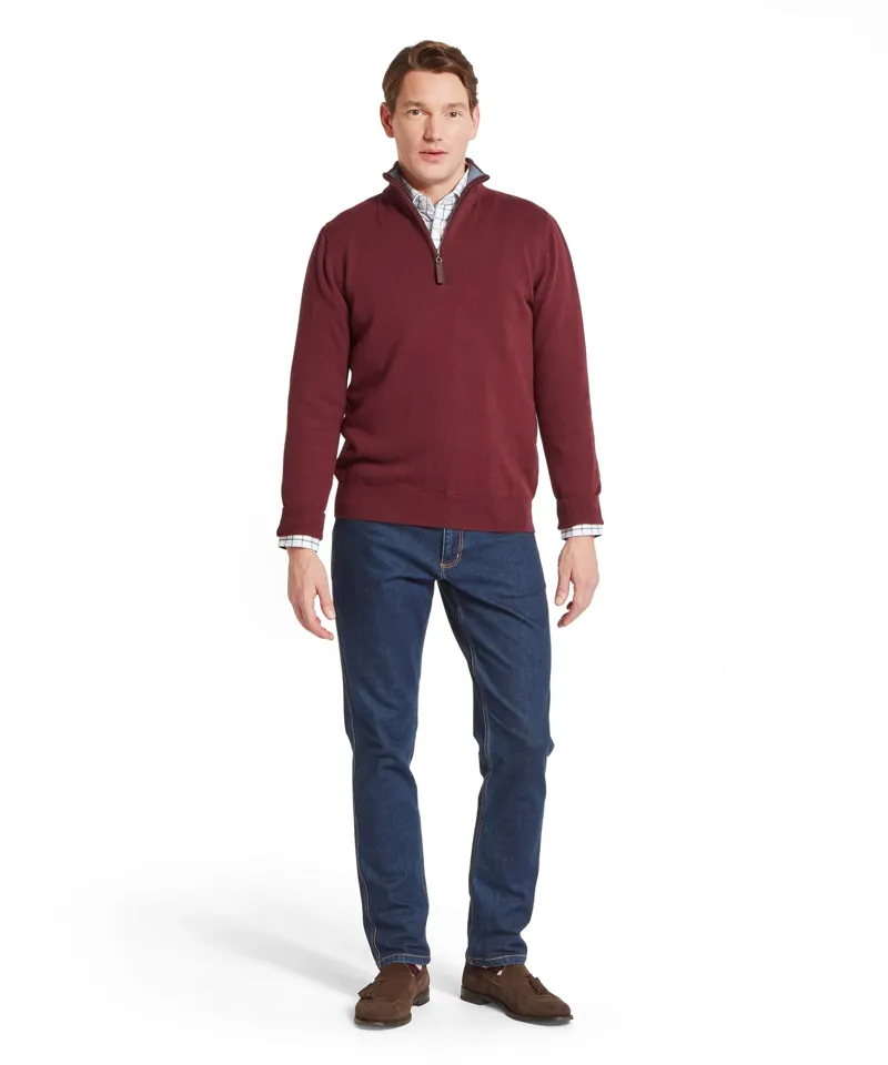 Schoffel Calton Cotton Cashmere 1/4 Zip Jumper - Burgundy-1