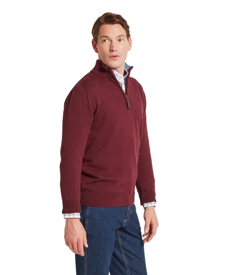 Schoffel Calton Cotton Cashmere 1/4 Zip Jumper - Burgundy-2