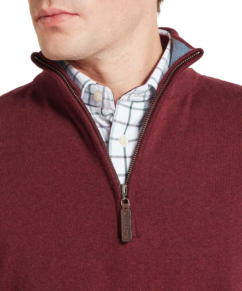 Schoffel Calton Cotton Cashmere 1/4 Zip Jumper - Burgundy-4