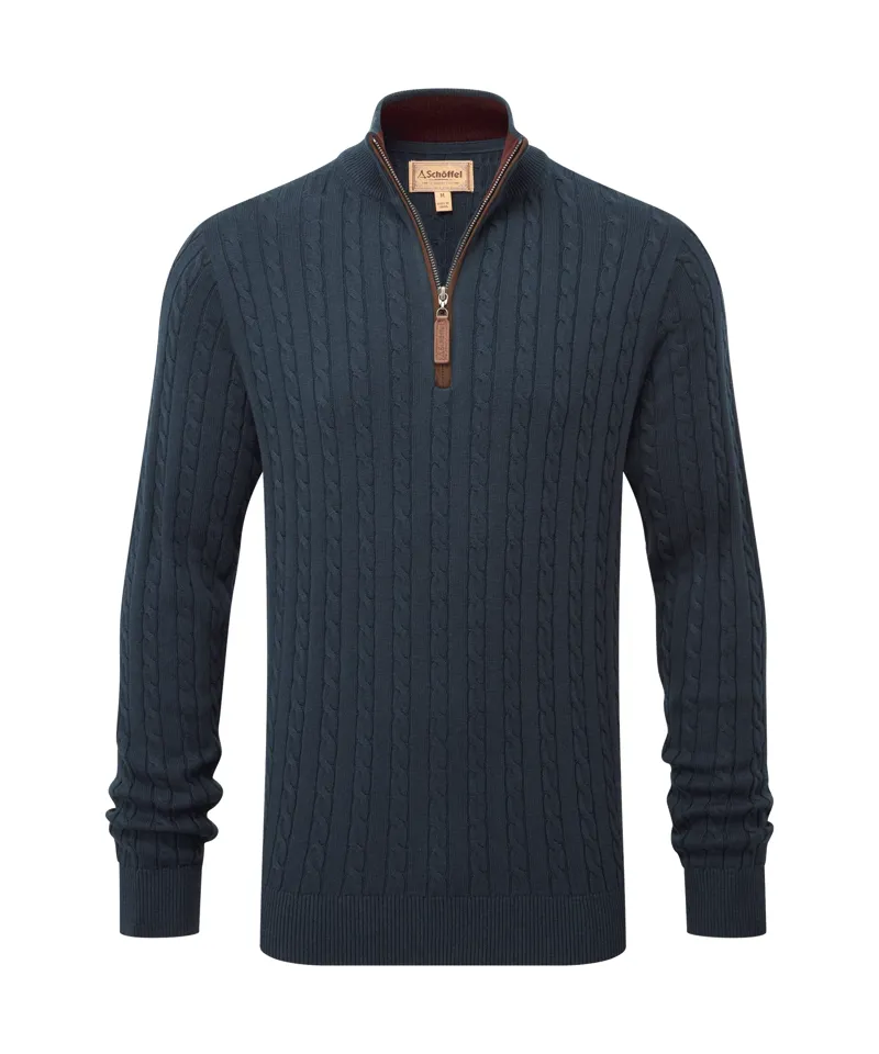 Schoffel Calton Cotton Cashmere Cable 1/4 Zip Jumper - Petrol Blue-1