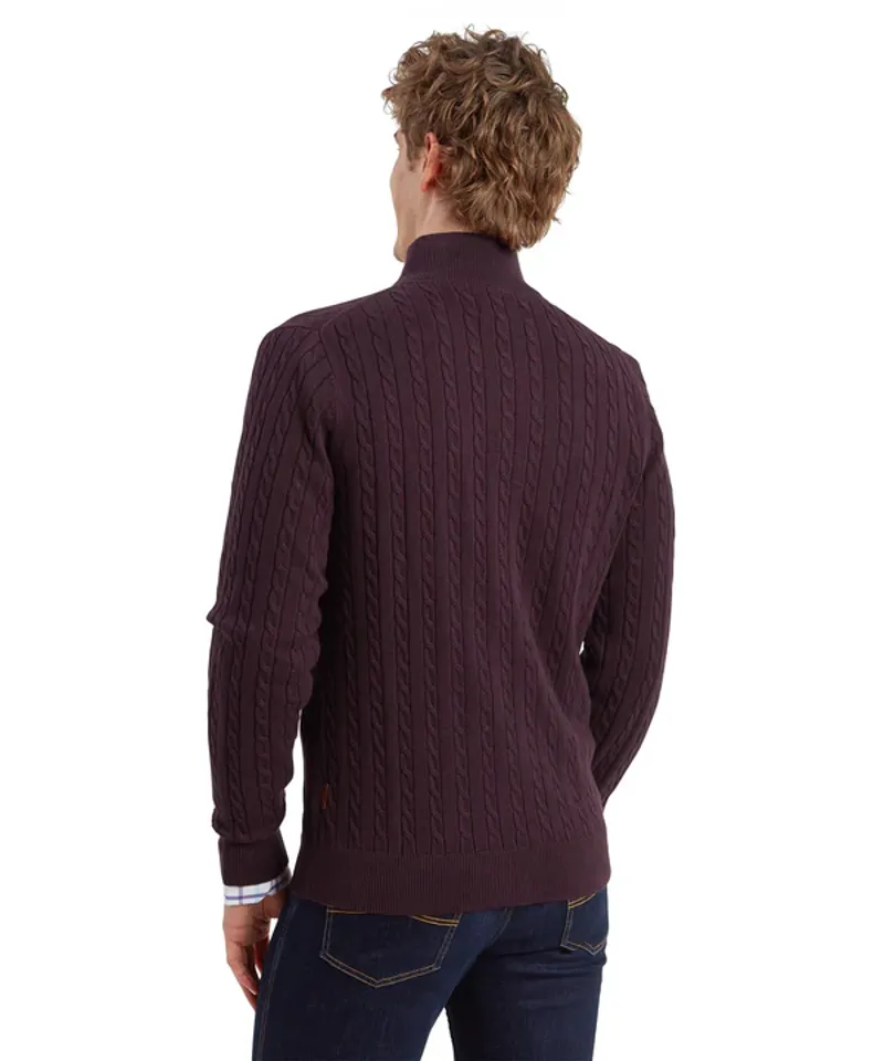 Schoffel Calton Cotton Cashmere Cable 1/4 Zip Jumper - Wine-2