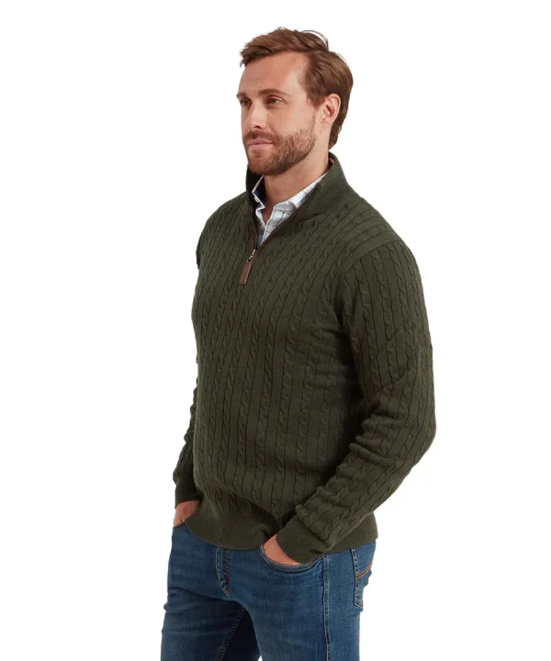 Schoffel Calton Cotton Cashmere Cable 1/4 Zip Jumper - Loden Green-3