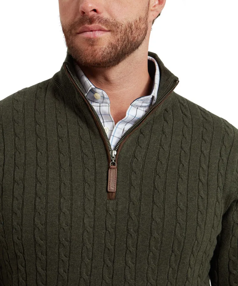 Schoffel Calton Cotton Cashmere Cable 1/4 Zip Jumper - Loden Green-5
