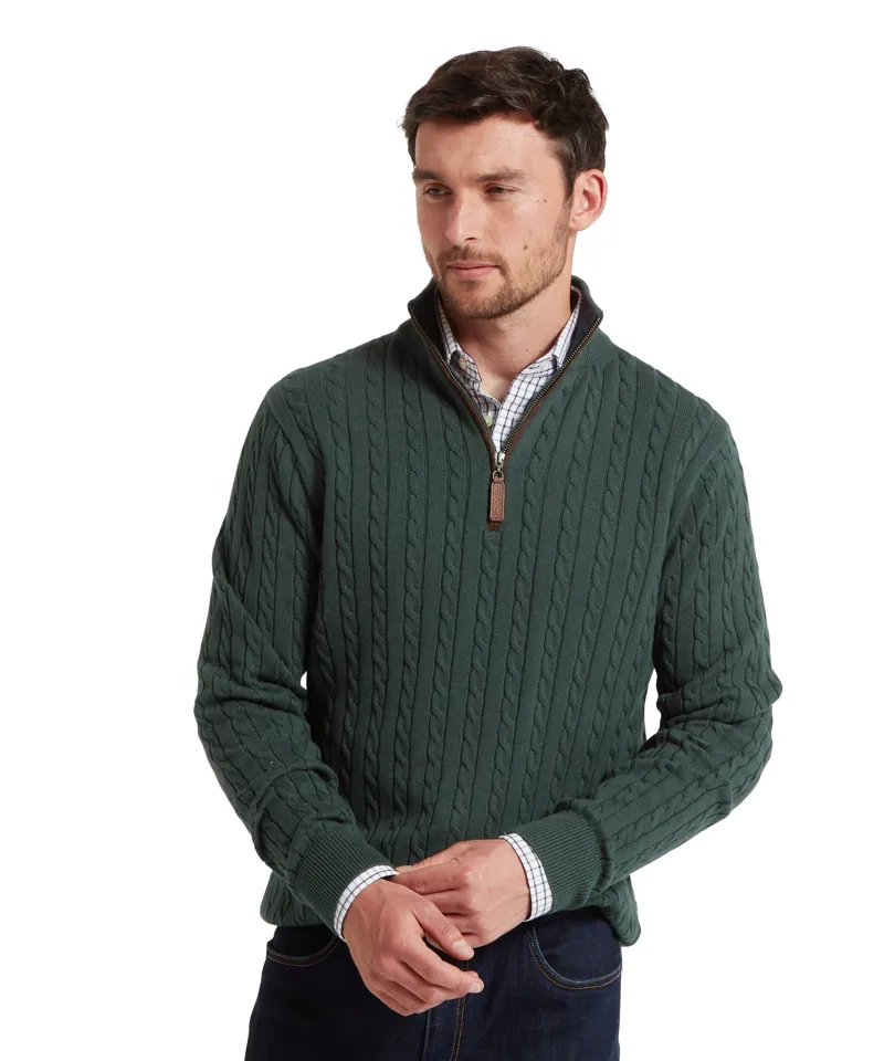 Schoffel Calton Cotton Cashmere Cable 1/4 Zip Jumper - Botanical Green