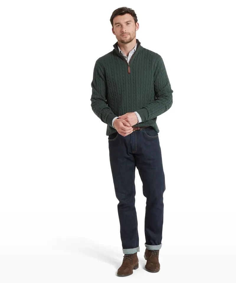 Schoffel Calton Cotton Cashmere Cable 1/4 Zip Jumper - Botanical Green-2