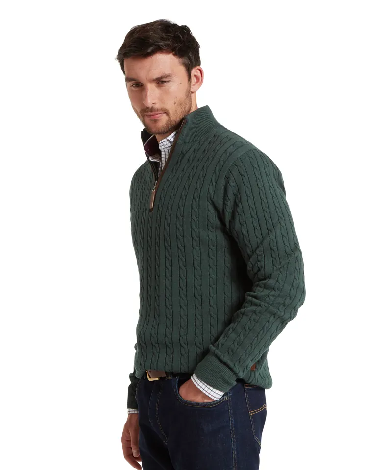Schoffel Calton Cotton Cashmere Cable 1/4 Zip Jumper - Botanical Green-3