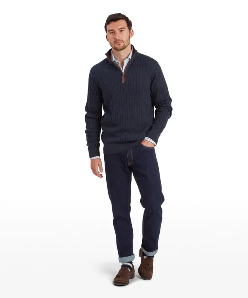 Schoffel Calton Cotton Cashmere Cable 1/4 Zip Jumper - Petrol Blue-4