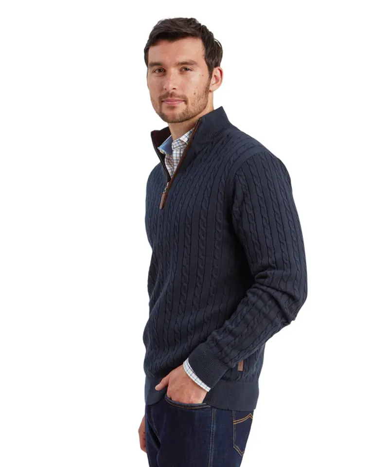 Schoffel Calton Cotton Cashmere Cable 1/4 Zip Jumper - Petrol Blue-5