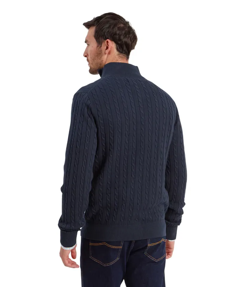 Schoffel Calton Cotton Cashmere Cable 1/4 Zip Jumper - Petrol Blue-2