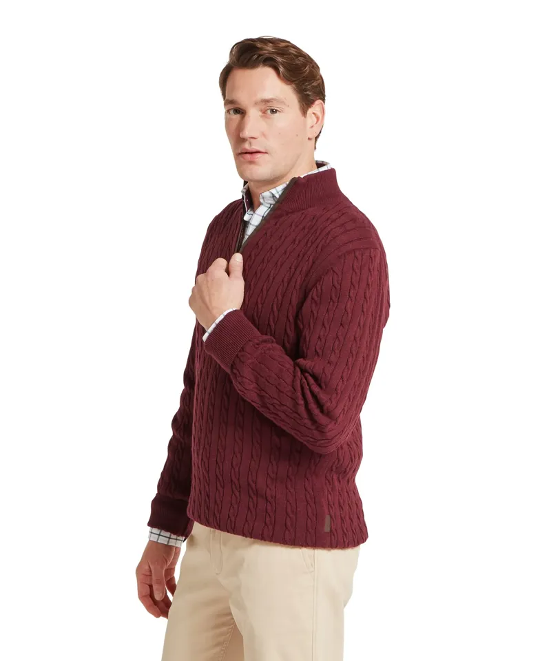 Schoffel Calton Cotton Cashmere Cable 1/4 Zip Jumper - Burgundy-4
