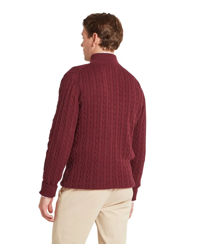 Schoffel Calton Cotton Cashmere Cable 1/4 Zip Jumper - Burgundy-5