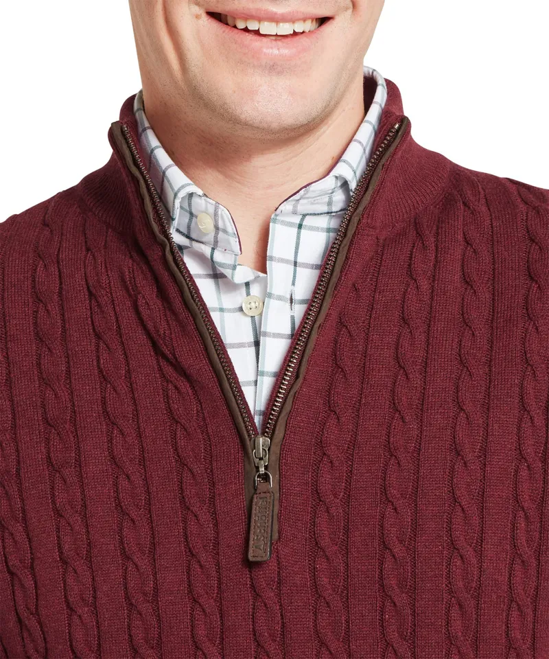 Schoffel Calton Cotton Cashmere Cable 1/4 Zip Jumper - Burgundy-6