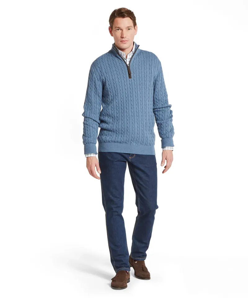 Schoffel Calton Cotton Cashmere Cable 1/4 Zip Jumper - Lake Blue-1