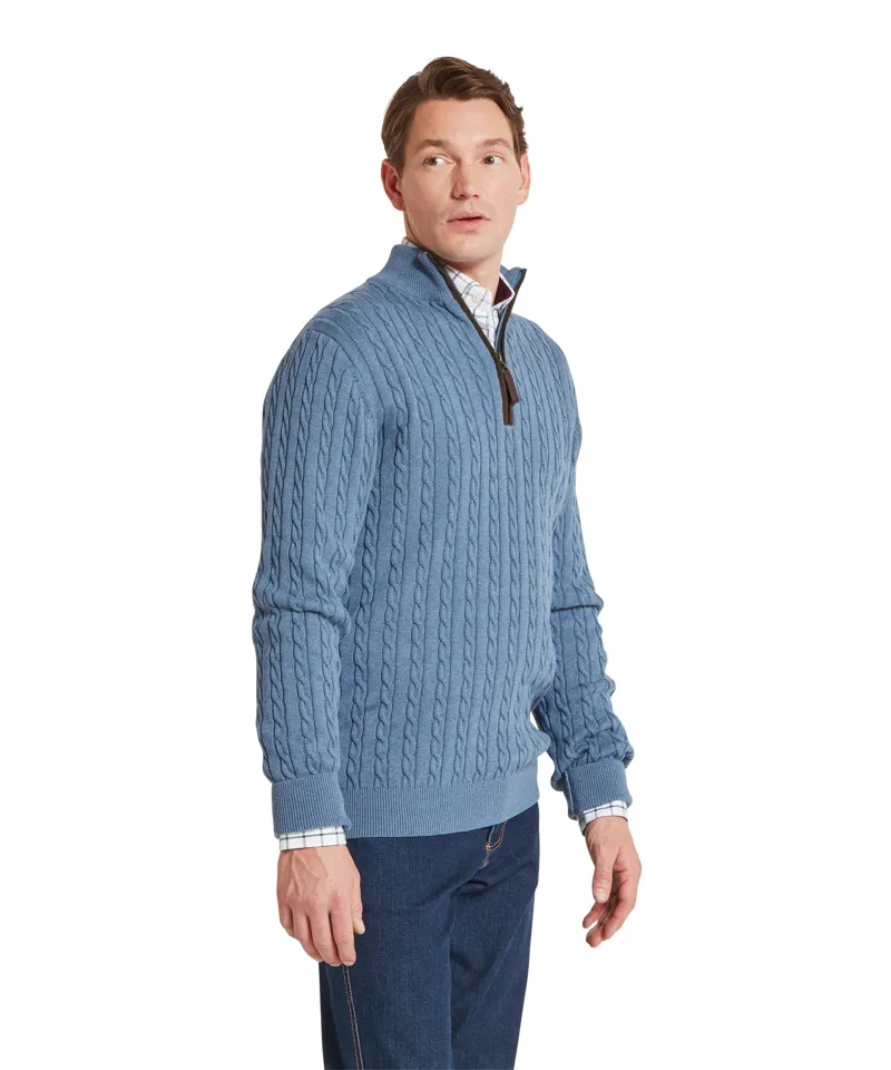 Schoffel Calton Cotton Cashmere Cable 1/4 Zip Jumper - Lake Blue-5