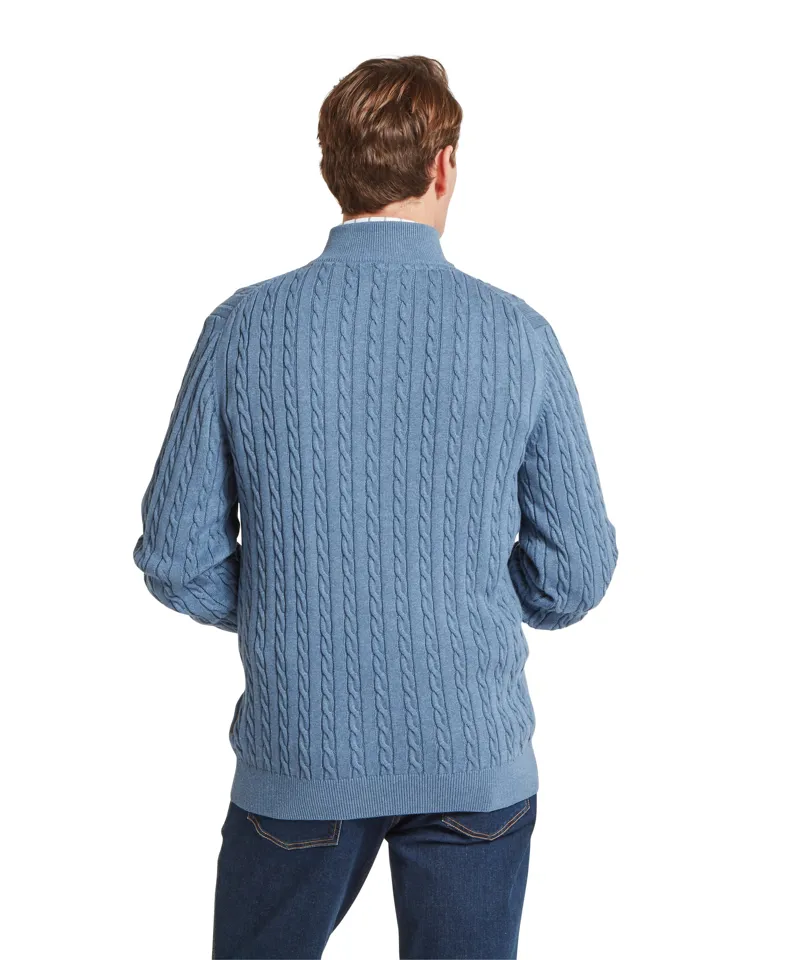 Schoffel Calton Cotton Cashmere Cable 1/4 Zip Jumper - Lake Blue-6