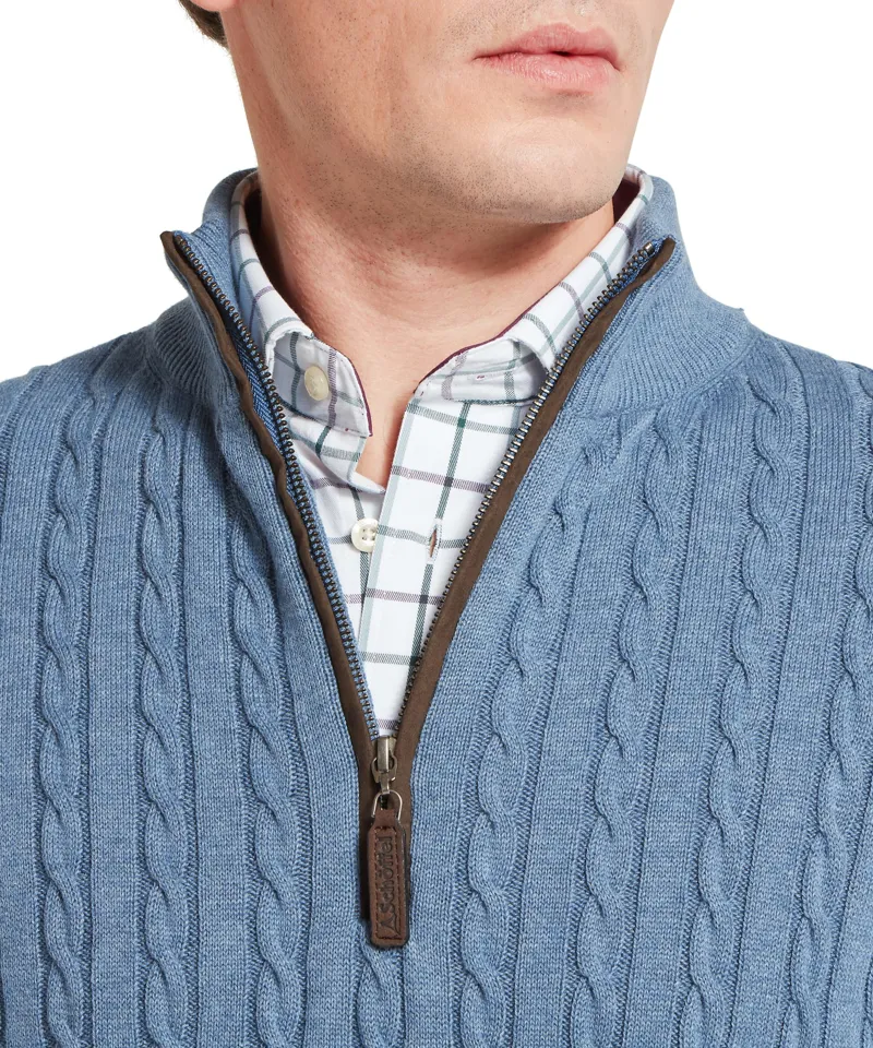 Schoffel Calton Cotton Cashmere Cable 1/4 Zip Jumper - Lake Blue-7