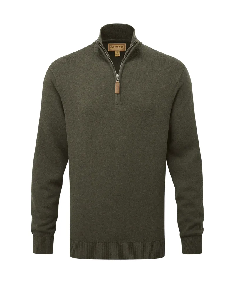 Schoffel Calton Cotton Cashmere 1/4 Zip Jumper - Loden Green-1