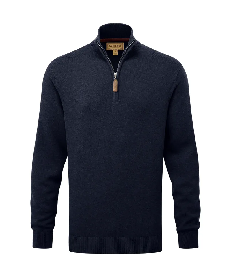 Schoffel Calton Cotton Cashmere 1/4 Zip Jumper - Navy-1