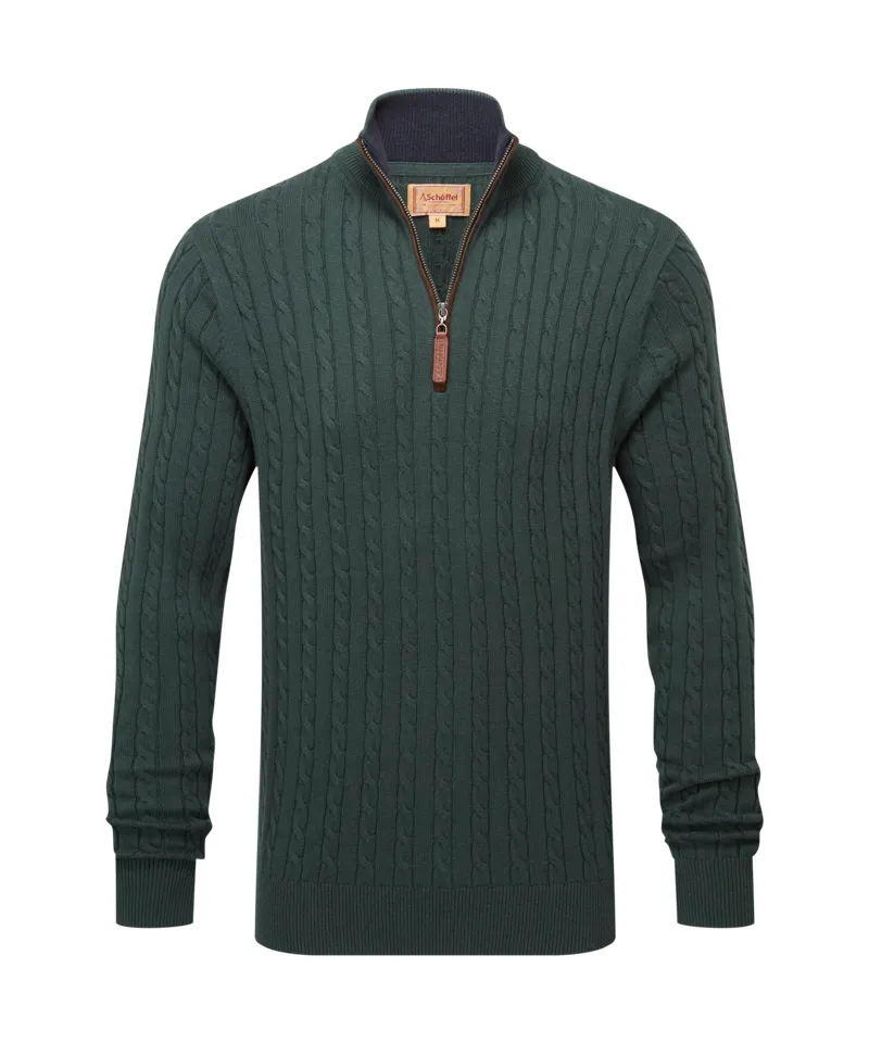Schoffel Calton Cotton Cashmere Cable 1/4 Zip Jumper - Botanical Green-1