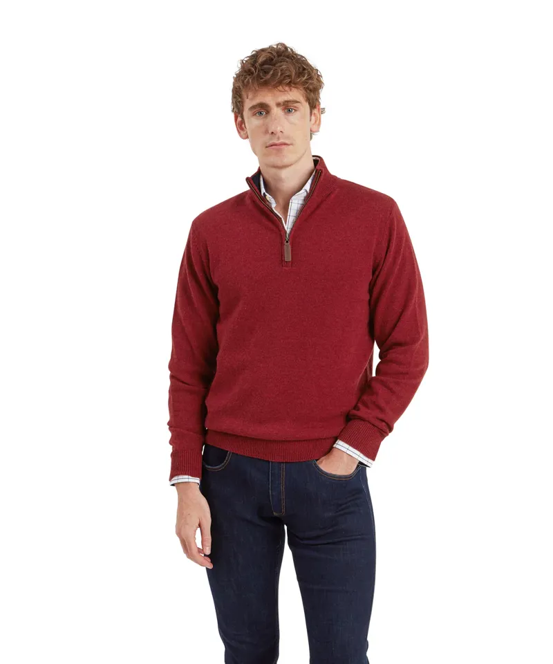 Schoffel Lewis Lambswool 1/4 Zip Jumper - Deep Red-2