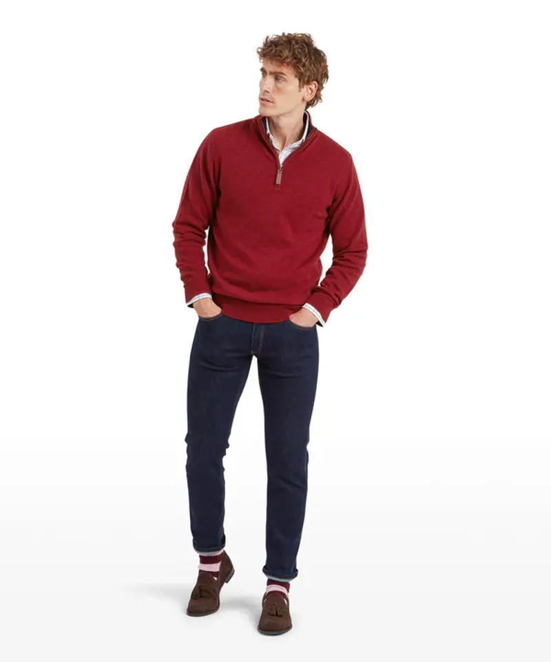 Schoffel Lewis Lambswool 1/4 Zip Jumper - Deep Red-3
