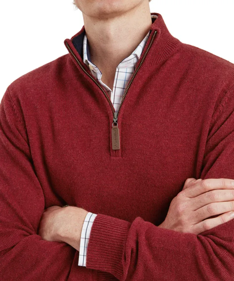 Schoffel Lewis Lambswool 1/4 Zip Jumper - Deep Red-1
