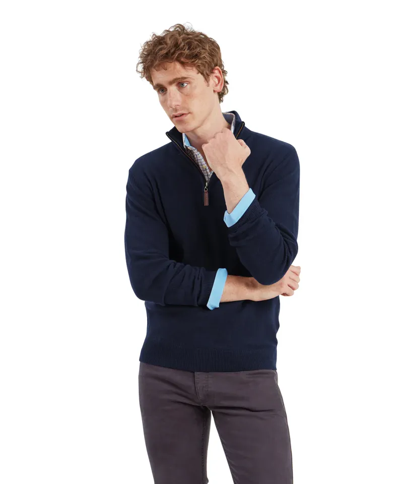 Schoffel Lewis Lambswool 1/4 Zip Jumper - Navy-2