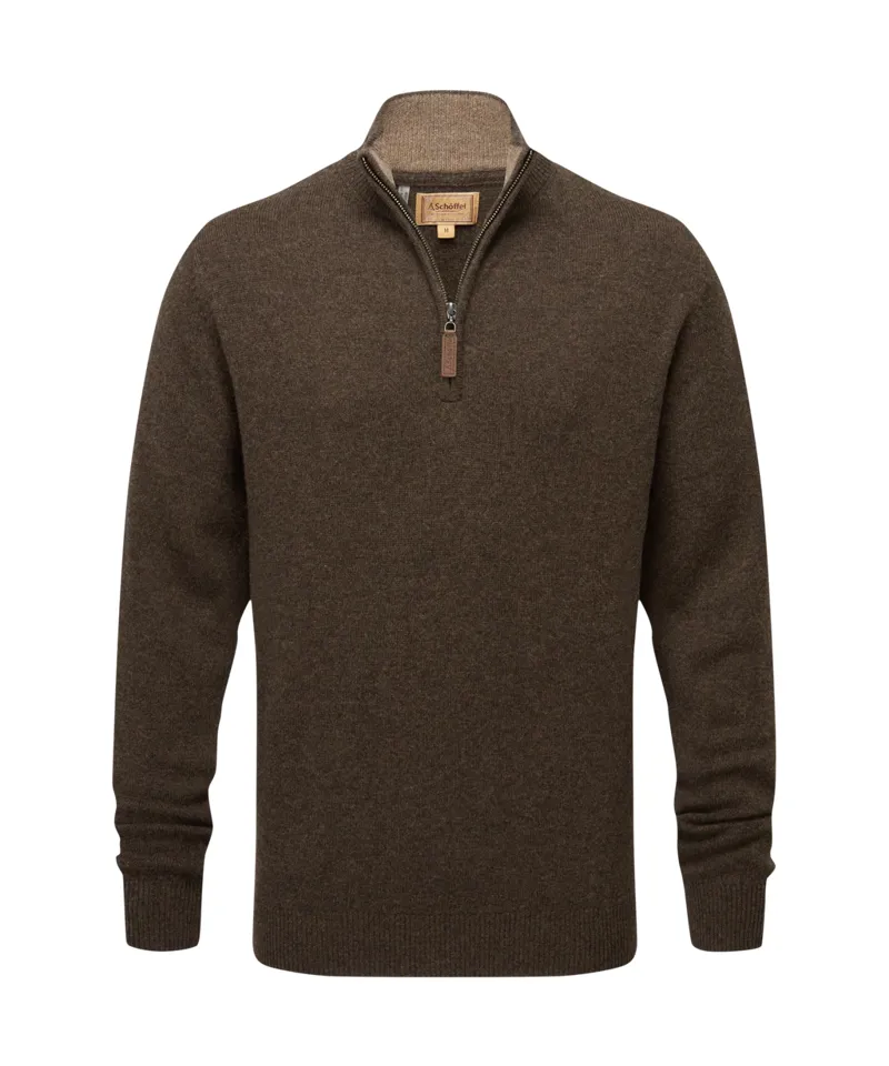 Schoffel Lewis Lambswool 1/4 Zip Jumper - Chocolate-1