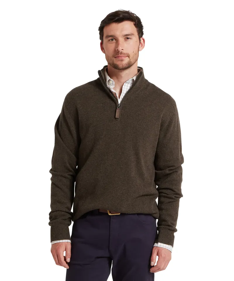 Schoffel Lewis Lambswool 1/4 Zip Jumper - Chocolate