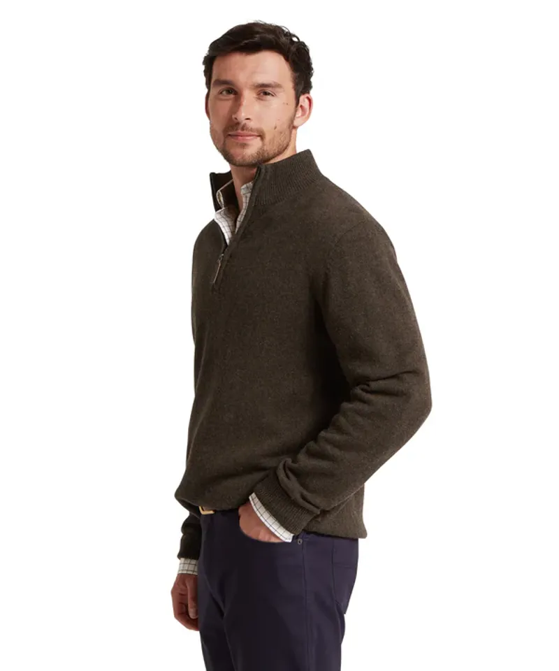 Schoffel Lewis Lambswool 1/4 Zip Jumper - Chocolate-2