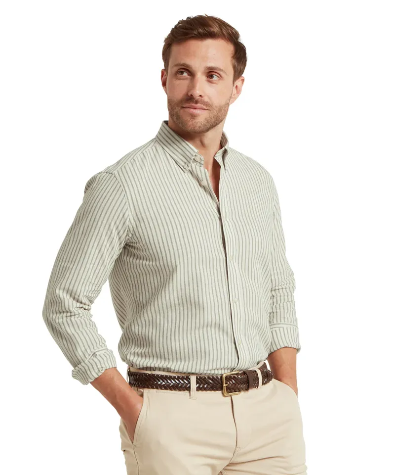 Schoffel Walsingham Linen Shirt - Agave Green Stripe