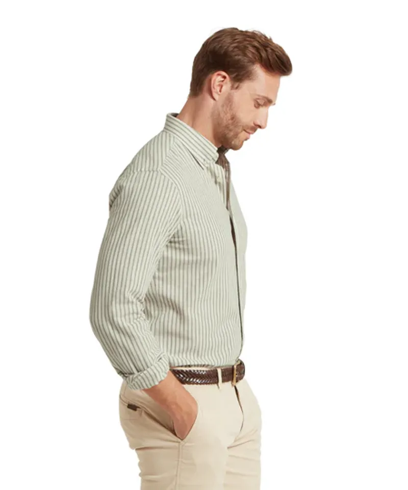 Schoffel Walsingham Linen Shirt - Agave Green Stripe-3