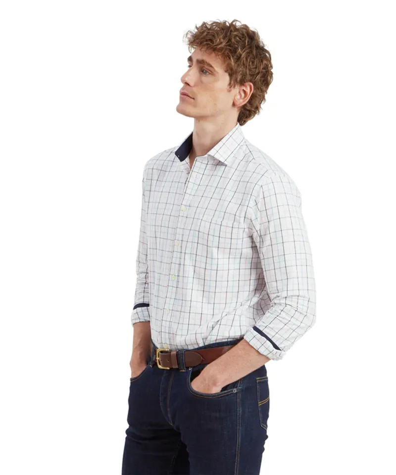 Schoffel Wells Tailored Shirt - Wine/Navy Check-4