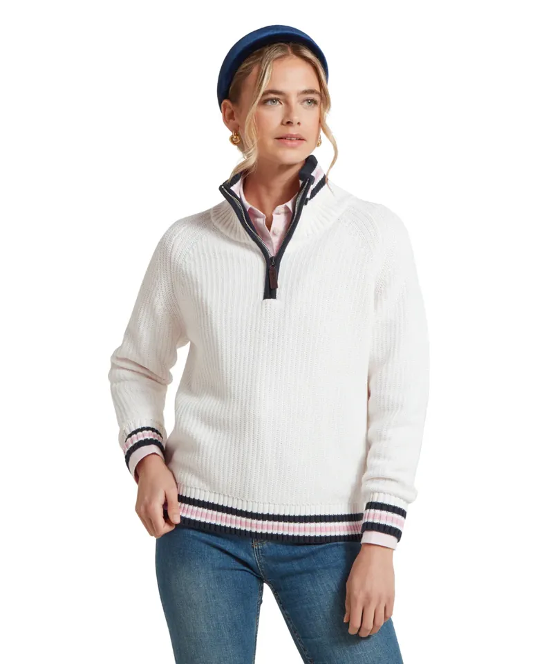 Schoffel Havelet Bay 1/4 Zip Jumper - Soft White-2