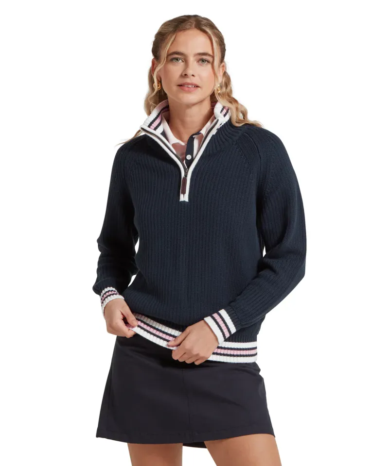 Schoffel Havelet Bay 1/4 Zip Jumper - Navy/Blush-2