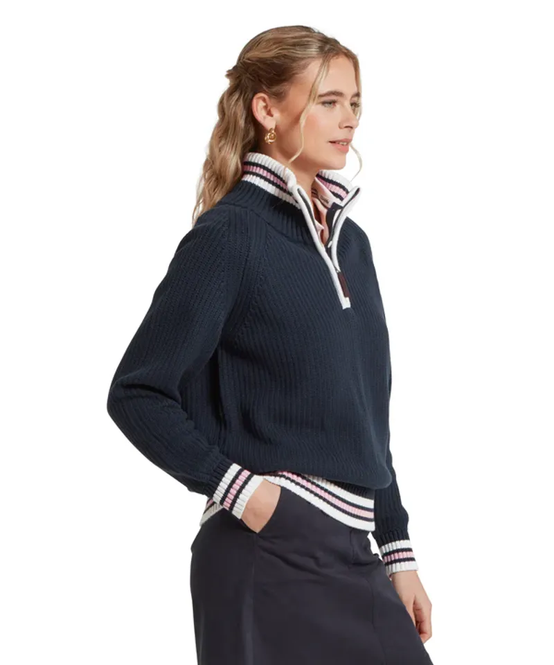 Schoffel Havelet Bay 1/4 Zip Jumper - Navy/Blush-3