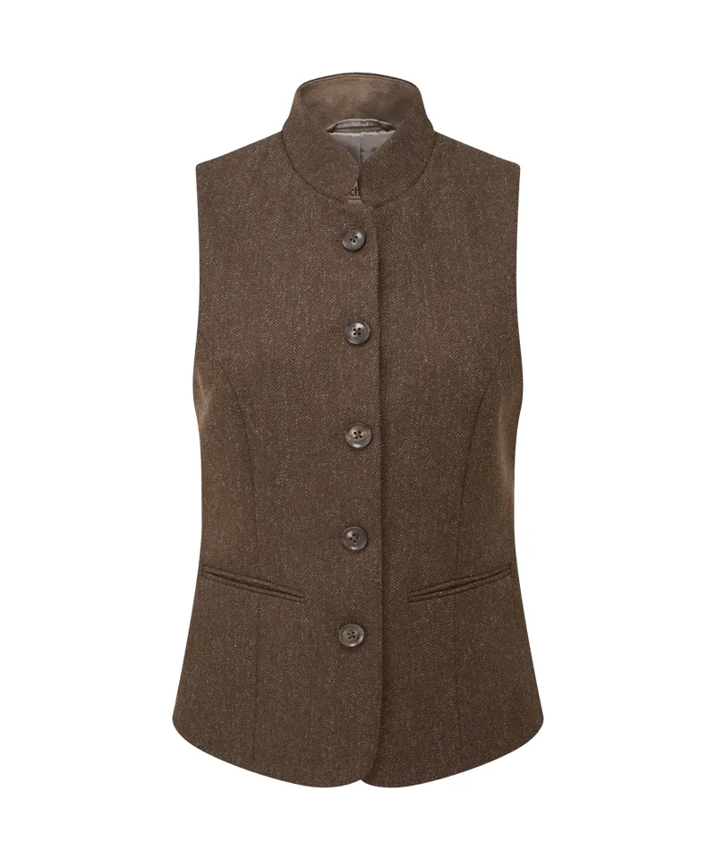 Schoffel Ladies Millport Tweed Nehru Waistcoat - Chocolate Herr. Tweed-2