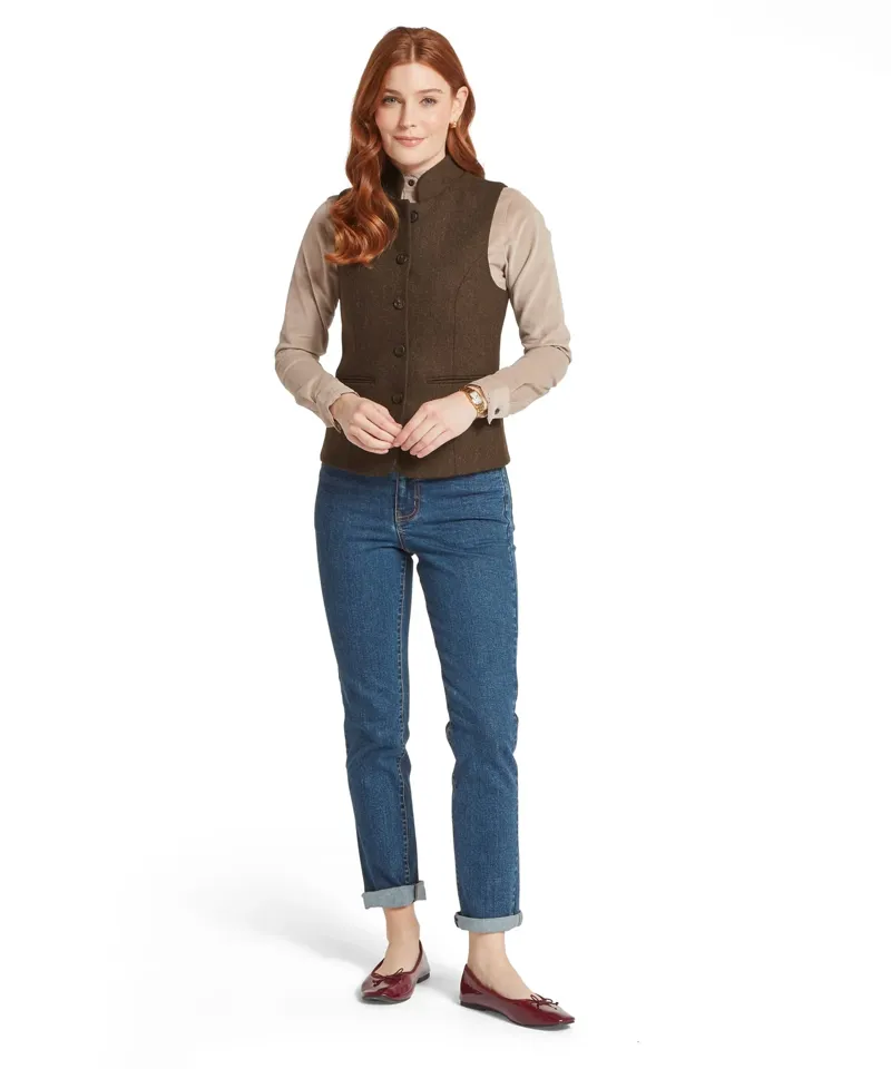 Schoffel Ladies Millport Tweed Nehru Waistcoat - Chocolate Herr. Tweed-1