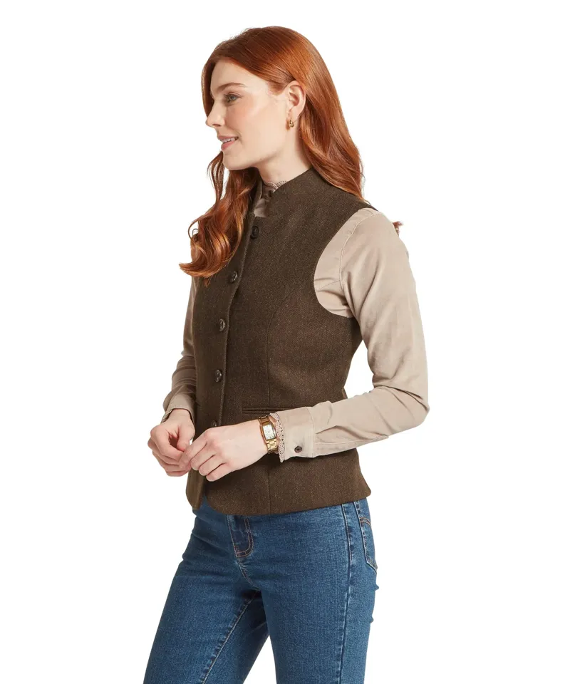 Schoffel Ladies Millport Tweed Nehru Waistcoat - Chocolate Herr. Tweed-3