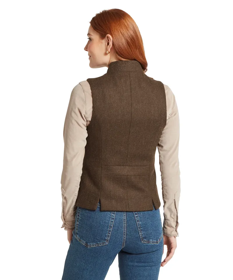 Schoffel Ladies Millport Tweed Nehru Waistcoat - Chocolate Herr. Tweed-4