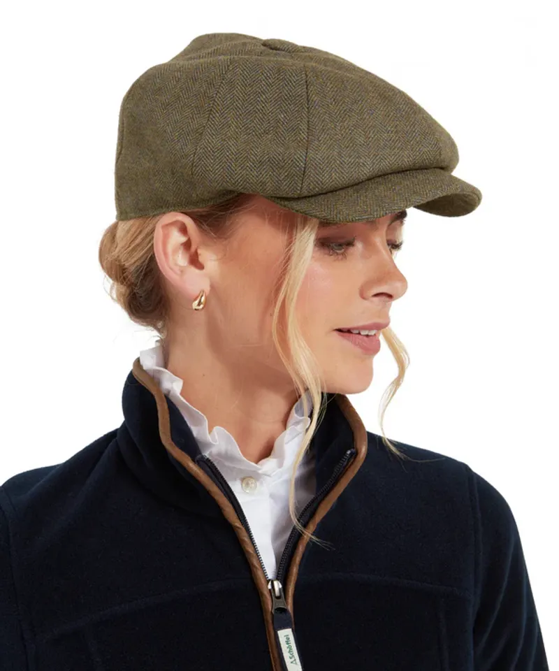 Schoffel Ladies Newsboy Cap - Loden Green Herringbone Tweed-2