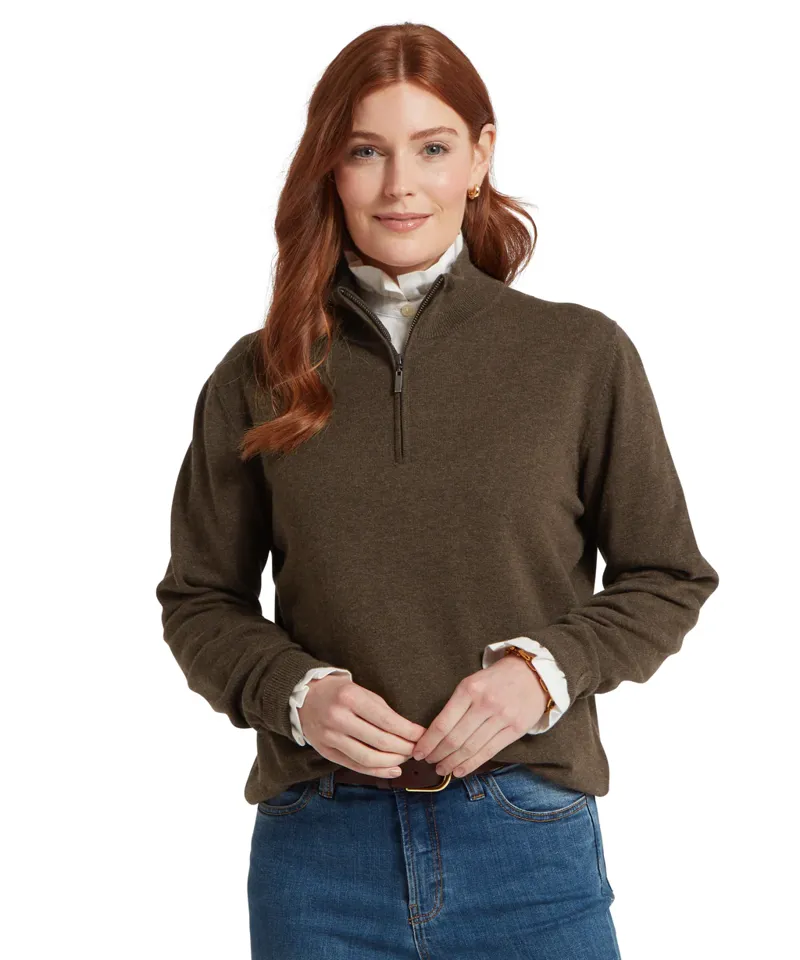 Schoffel Ladies Polperro Pima 1/4 Jumper - Chocolate