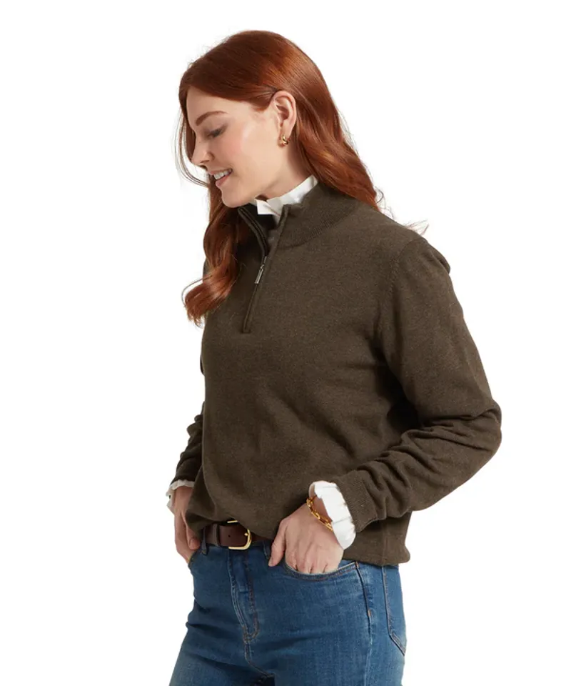 Schoffel Ladies Polperro Pima 1/4 Jumper - Chocolate-2