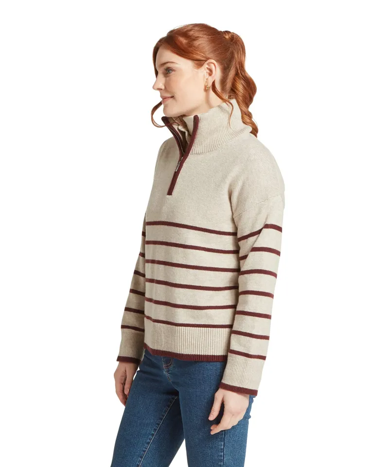 Schoffel Ladies Sandsend 1/4 Zip Jumper - Oatmeal / Port-2