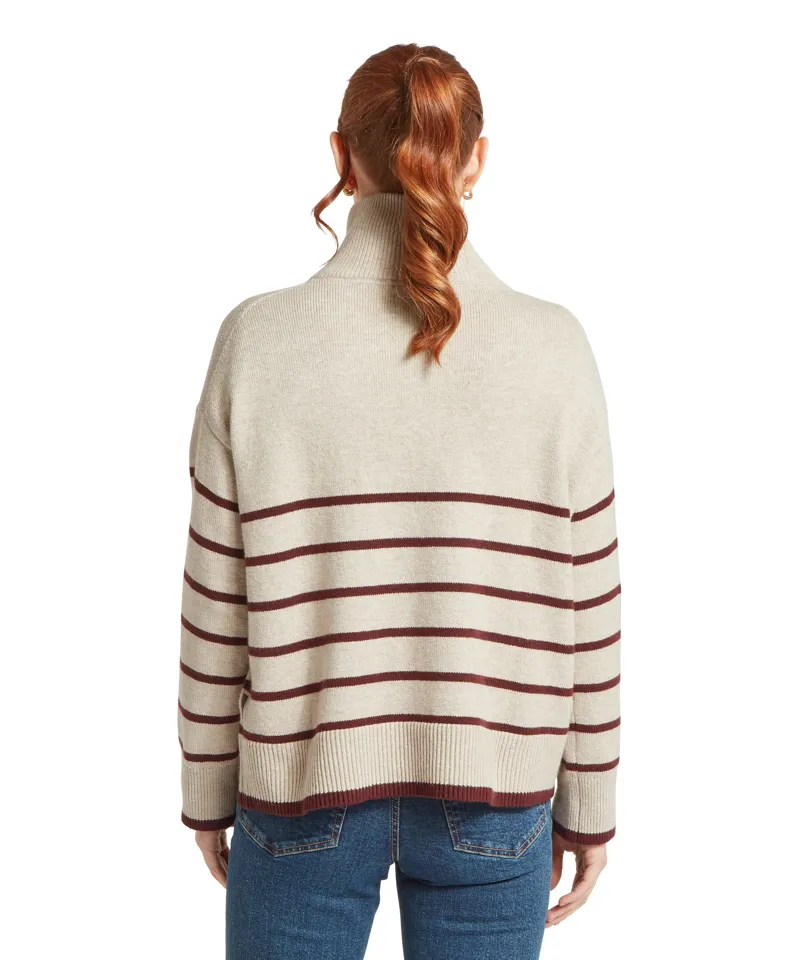 Schoffel Ladies Sandsend 1/4 Zip Jumper - Oatmeal / Port-3