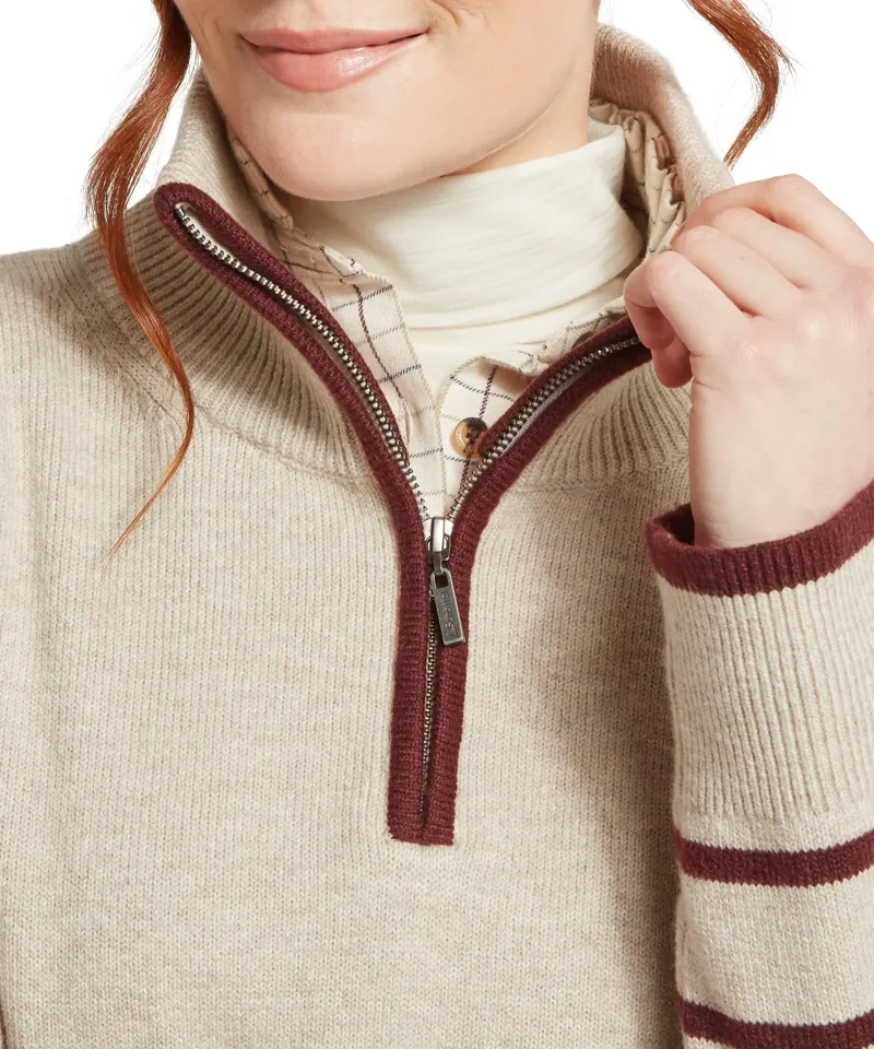 Schoffel Ladies Sandsend 1/4 Zip Jumper - Oatmeal / Port-4