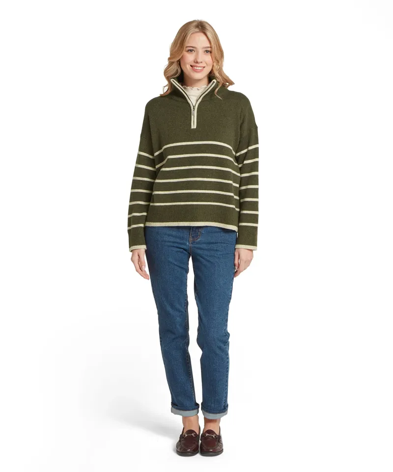 Schoffel Ladies Sandsend 1/4 Jumper - Loden / Oatmeal-1