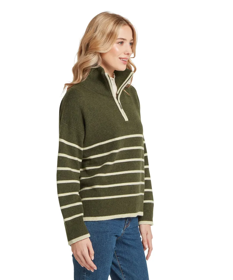Schoffel Ladies Sandsend 1/4 Jumper - Loden / Oatmeal-2