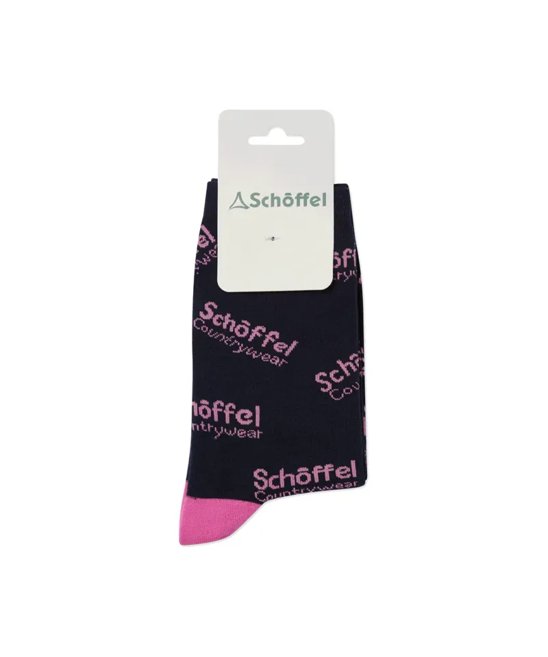 Schoffel Ladies Cotton Sock - Pink Countrywear Logo